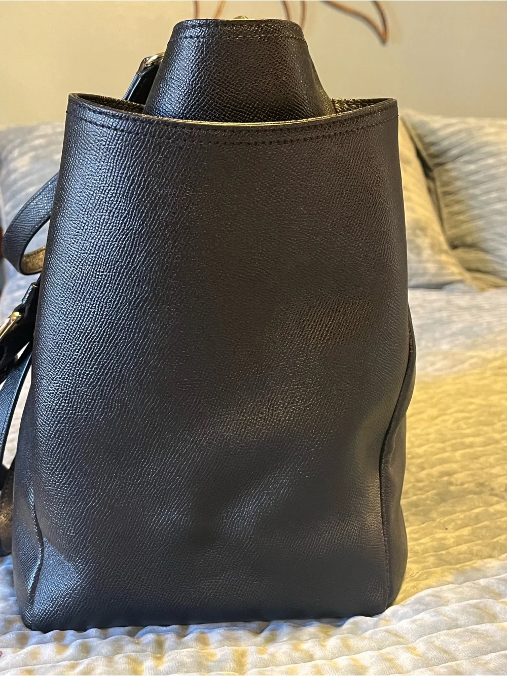 Coach Black Leather Tote with Gold Hardware